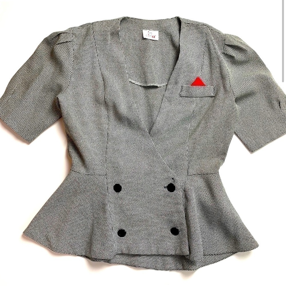 Vintage 1990s Does 40’s Houndstooth Blazer Peplum Top M/L